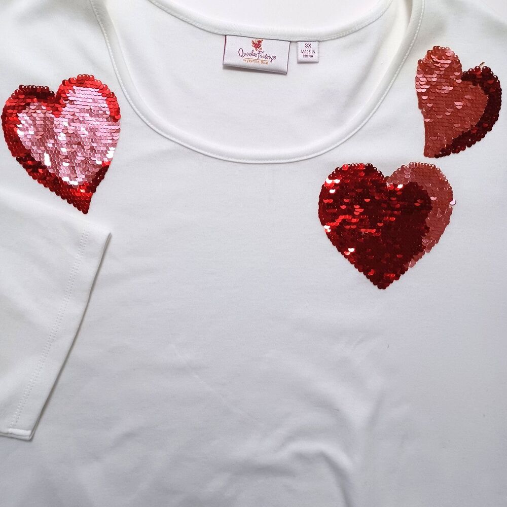 Quacker Factory Top 3X Flip Sequin Embellished Artsy‎ Tunic Hearts Love